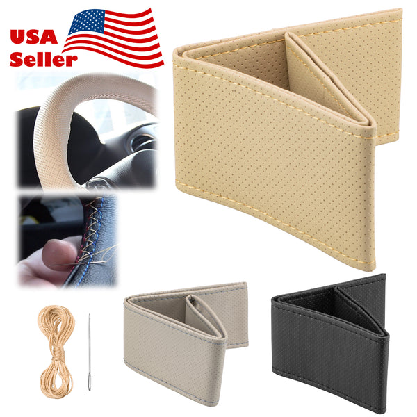 Steering Wheel Cover PVC Leather with Perforated Dots DIY (Beige / Black / Gray)