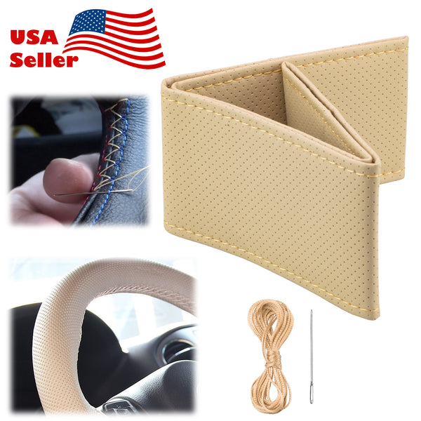 Steering Wheel Cover PVC Leather with Perforated Dots DIY (Beige / Black / Gray)