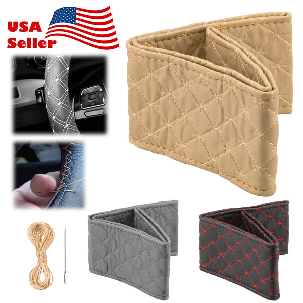 Steering Wheel Cover With Needles And Thread Cross Stars PVC Leather DIY Car (Beige / Black / Gray)