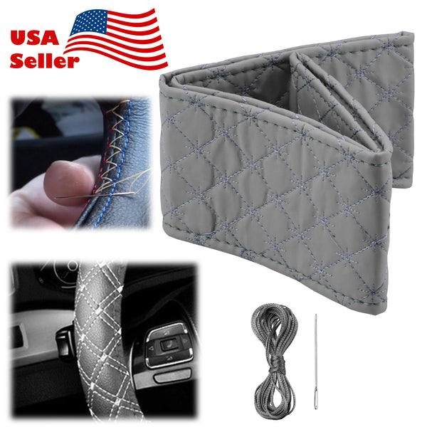 Steering Wheel Cover With Needles And Thread Cross Stars PVC Leather DIY Car (Beige / Black / Gray)