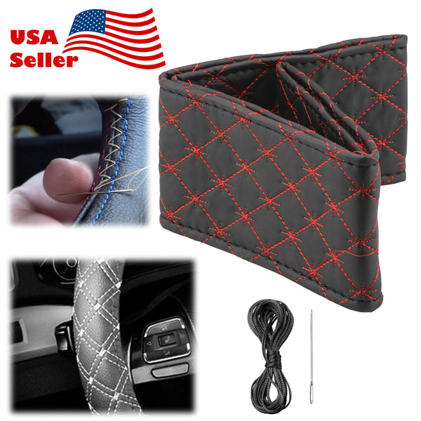 Steering Wheel Cover With Needles And Thread Cross Stars PVC Leather DIY Car (Beige / Black / Gray)