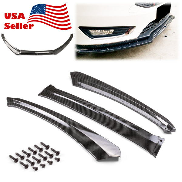 3pcs Front Bumper Lip for Ford Focus 2015-2018 PC-89662 (Carbon Fiber Textured Black / Gloss Black / Matte Black)