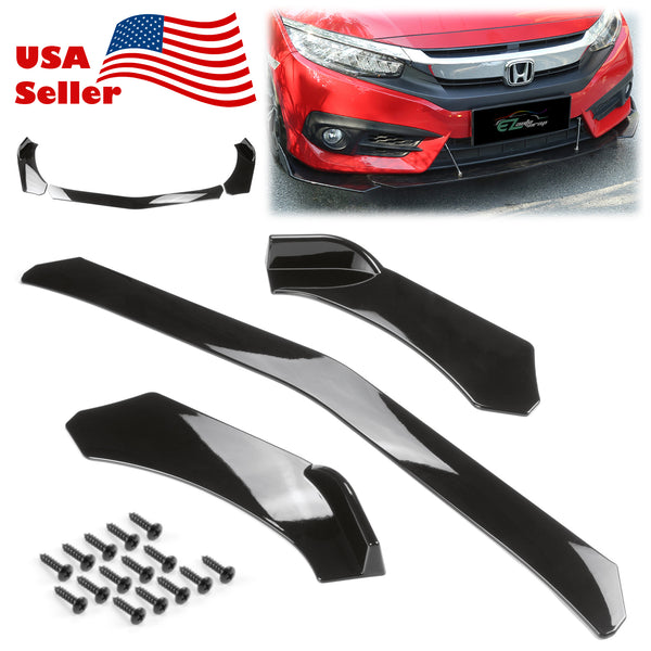 3pcs Front Bumper Lip Universal PC-89668 (Carbon Fiber Textured Black / Gloss Black / Matte Black)