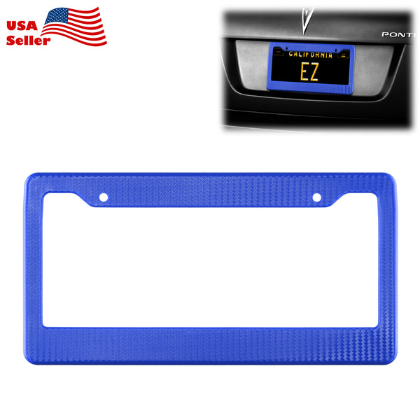 Plastic License Plate Frame Carbon Fiber Style (Black / Blue / Red / Silver)