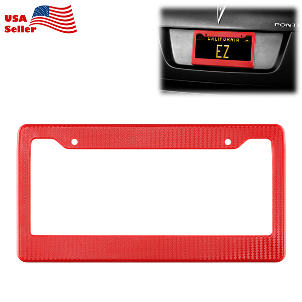 Plastic License Plate Frame Carbon Fiber Style (Black / Blue / Red / Silver)