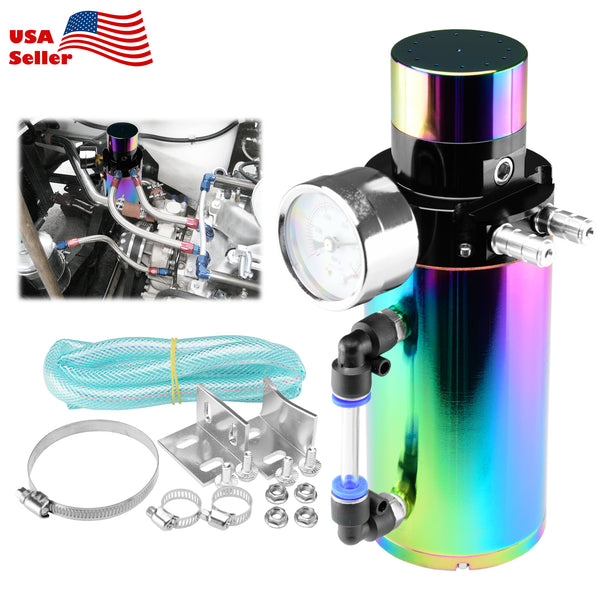 Billet Aluminum Engine Oil Catch Tank Reservoir Breather Gauge #04 (Black / Blue / Neo Chrome / Red / Silver)