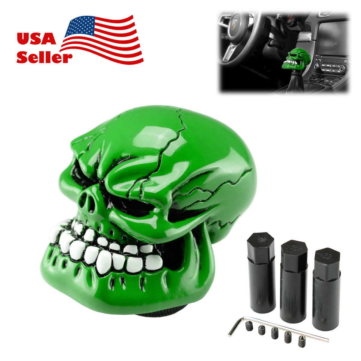 Universal Manual Wicked Skull Shift Knob (Black / Green / Red / Teal /
