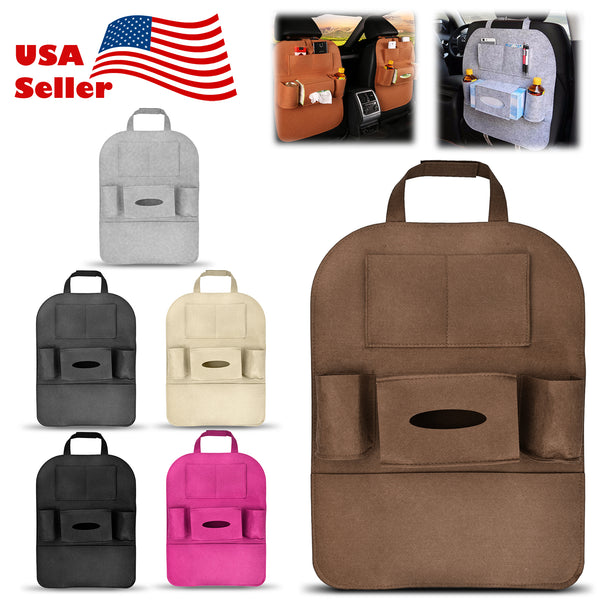 Car Seat Back Storage Fabric Bag Organizer Multi-Pocket Travel iPad iPhone Holder (Beige / Black / Brown / Gray / Light Gray / Pink)