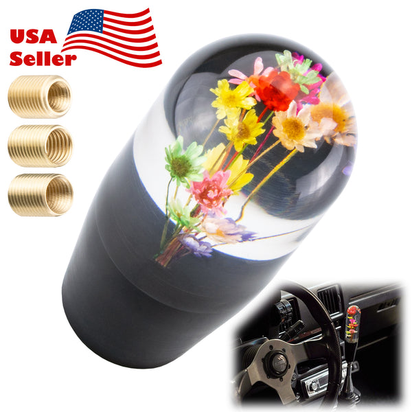 Universal Racing Clear Crystal Real Flowers Shift Knob (10cm / 15cm / 20cm)