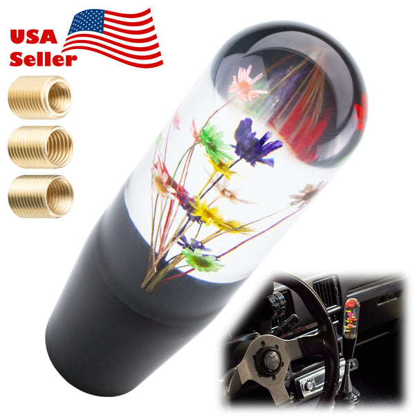 Universal Racing Clear Crystal Real Flowers Shift Knob (10cm / 15cm / 20cm)