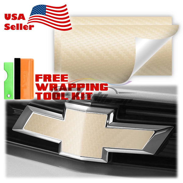 2pcs 5"x10" 3D Matte Carbon Fiber Textured Chevy Emblem Bowtie Overlay Sticker Decal Vinyl Wrap