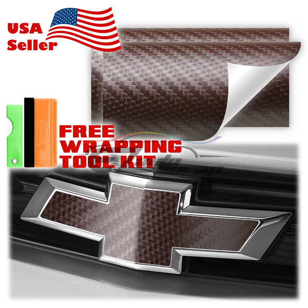 2pcs 5"x10" 3D Matte Carbon Fiber Textured Chevy Emblem Bowtie Overlay Sticker Decal Vinyl Wrap