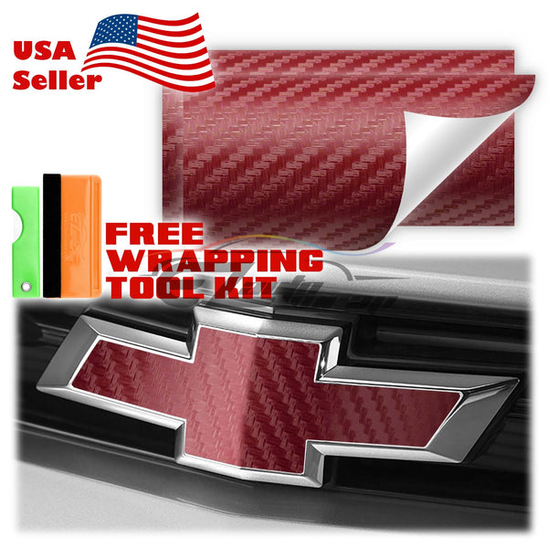 2pcs 5"x10" 3D Matte Carbon Fiber Textured Chevy Emblem Bowtie Overlay Sticker Decal Vinyl Wrap