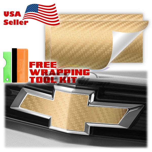 2pcs 5"x10" 3D Matte Carbon Fiber Textured Chevy Emblem Bowtie Overlay Sticker Decal Vinyl Wrap