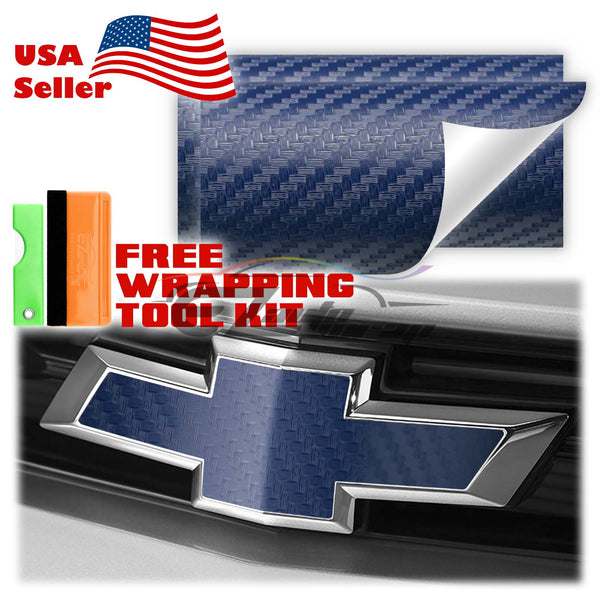 2pcs 5"x10" 3D Matte Carbon Fiber Textured Chevy Emblem Bowtie Overlay Sticker Decal Vinyl Wrap