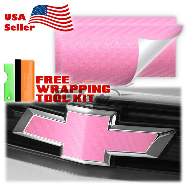 2pcs 5"x10" 3D Matte Carbon Fiber Textured Chevy Emblem Bowtie Overlay Sticker Decal Vinyl Wrap