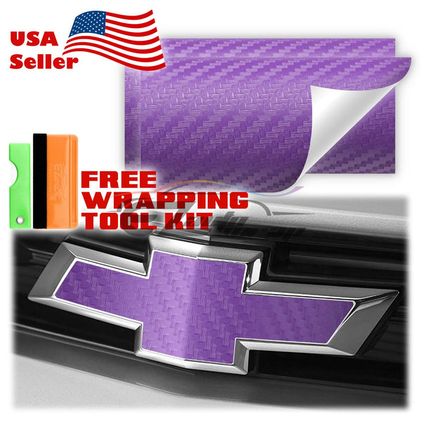 2pcs 5"x10" 3D Matte Carbon Fiber Textured Chevy Emblem Bowtie Overlay Sticker Decal Vinyl Wrap