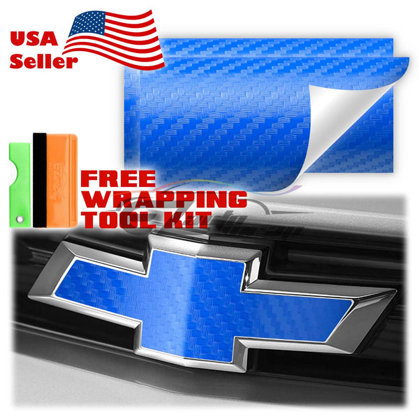 2pcs 5"x10" 3D Matte Carbon Fiber Textured Chevy Emblem Bowtie Overlay Sticker Decal Vinyl Wrap