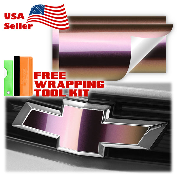 2pcs 5"x10" Chameleon Gloss Color Shift Chevy Emblem Bowtie Overlay Vinyl Wrap