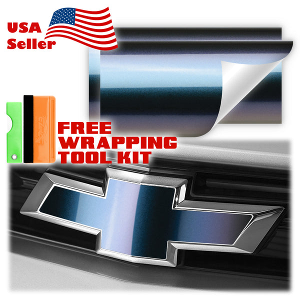 2pcs 5"x10" Chameleon Gloss Color Shift Chevy Emblem Bowtie Overlay Vinyl Wrap