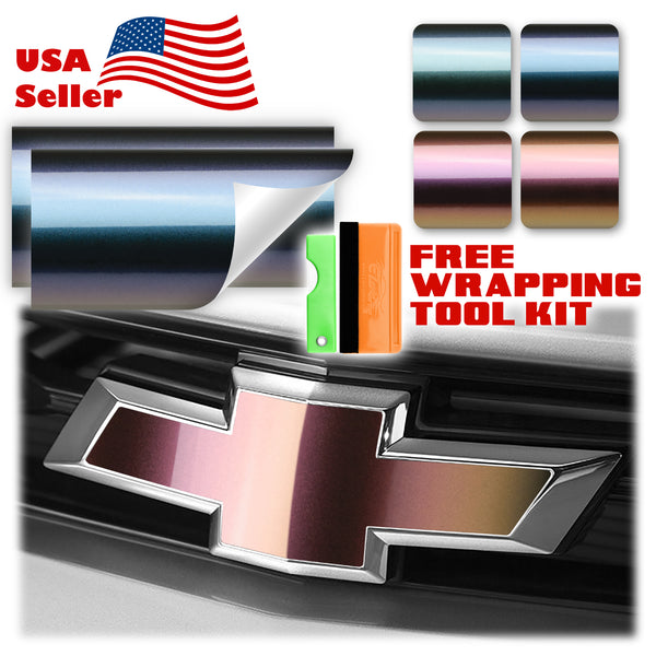 2pcs 5"x10" Chameleon Gloss Color Shift Chevy Emblem Bowtie Overlay Vinyl Wrap
