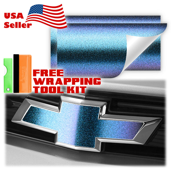 2pcs 5"x10" Chameleon Matte Metallic Color Shift Chevy Emblem Bowtie Overlay Vinyl Wrap
