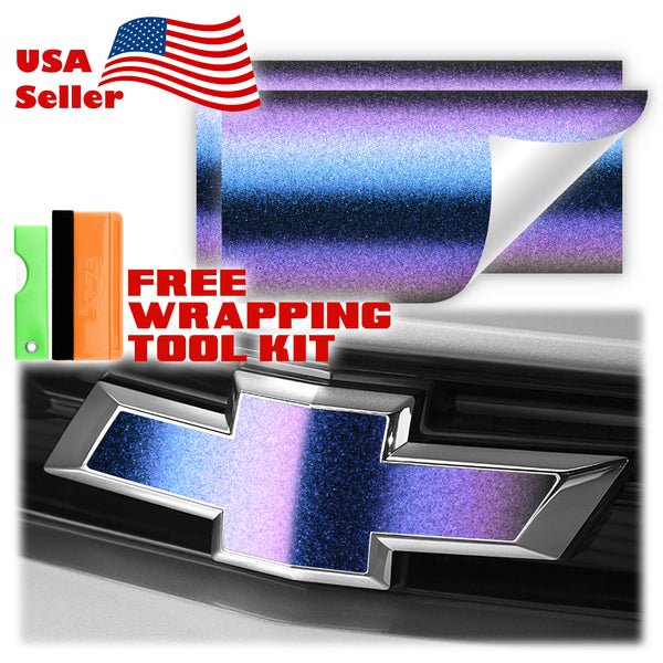 2pcs 5"x10" Chameleon Matte Metallic Color Shift Chevy Emblem Bowtie Overlay Vinyl Wrap
