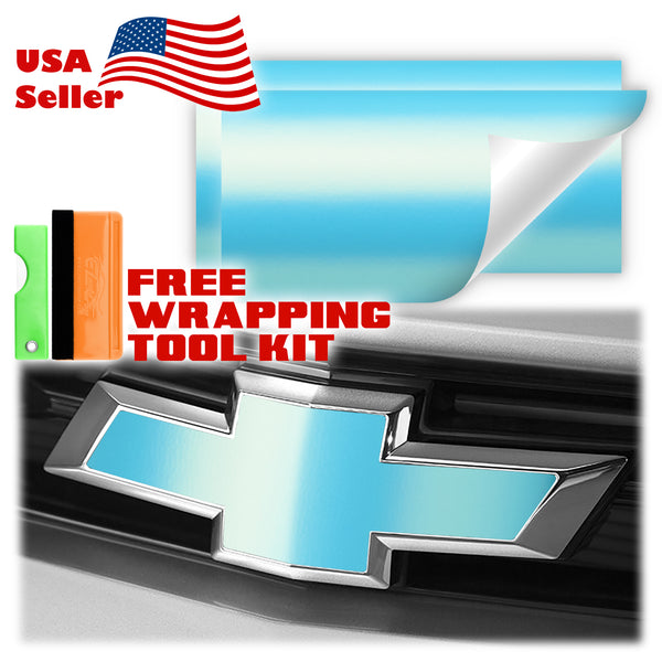 2pcs 5"x10" Chameleon Matte Metallic Color Shift Chevy Emblem Bowtie Overlay Vinyl Wrap