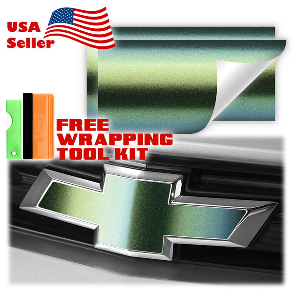 2pcs 5"x10" Chameleon Matte Metallic Color Shift Chevy Emblem Bowtie Overlay Vinyl Wrap