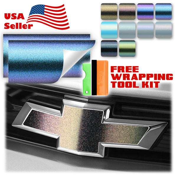 2pcs 5"x10" Chameleon Matte Metallic Color Shift Chevy Emblem Bowtie Overlay Vinyl Wrap
