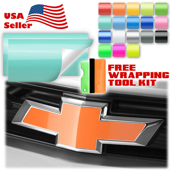 2pcs 5"x10" Gloss Chevy Emblem Bowtie Overlay Vinyl Wrap