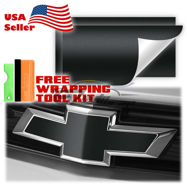 2pcs 5"x10" Satin Chrome Chevy Emblem Bowtie Overlay Vinyl Wrap
