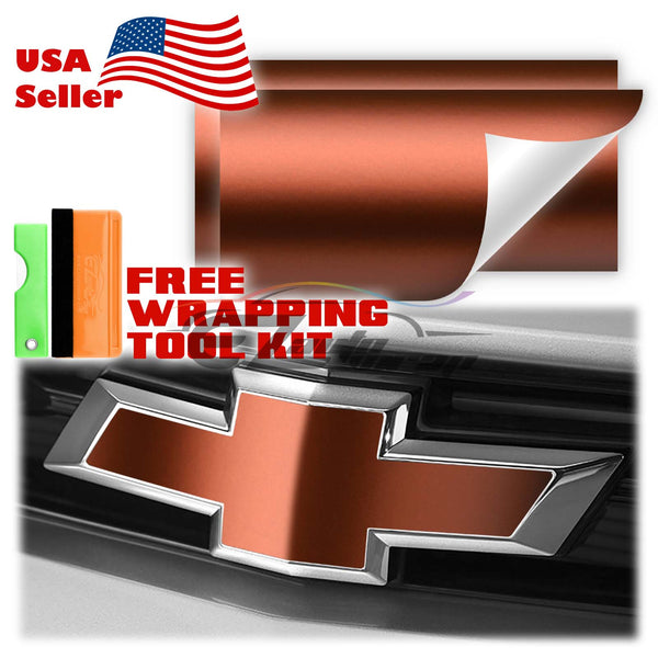 2pcs 5"x10" Satin Chrome Chevy Emblem Bowtie Overlay Vinyl Wrap