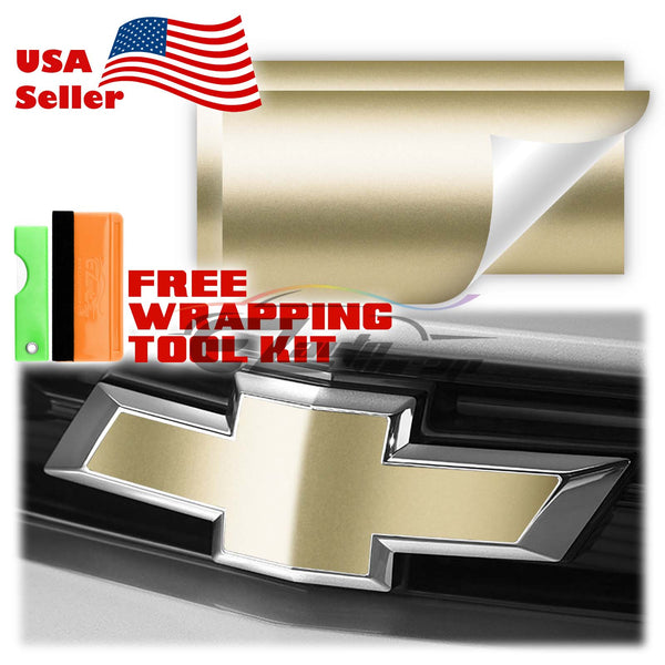 2pcs 5"x10" Satin Chrome Chevy Emblem Bowtie Overlay Vinyl Wrap