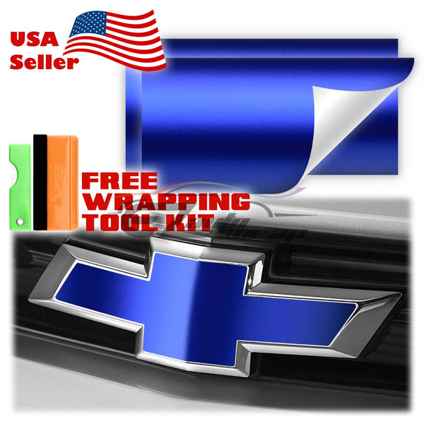 2pcs 5"x10" Satin Chrome Chevy Emblem Bowtie Overlay Vinyl Wrap