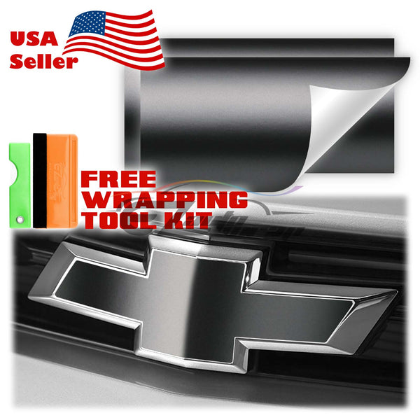 2pcs 5"x10" Satin Chrome Chevy Emblem Bowtie Overlay Vinyl Wrap