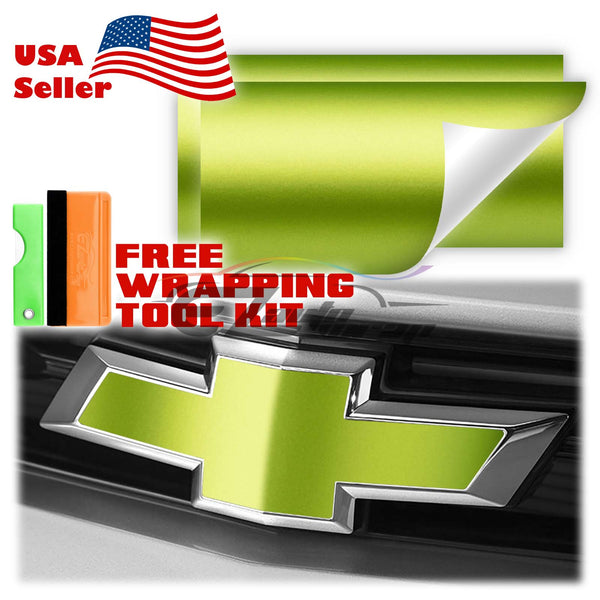 2pcs 5"x10" Satin Chrome Chevy Emblem Bowtie Overlay Vinyl Wrap