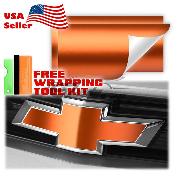 2pcs 5"x10" Satin Chrome Chevy Emblem Bowtie Overlay Vinyl Wrap