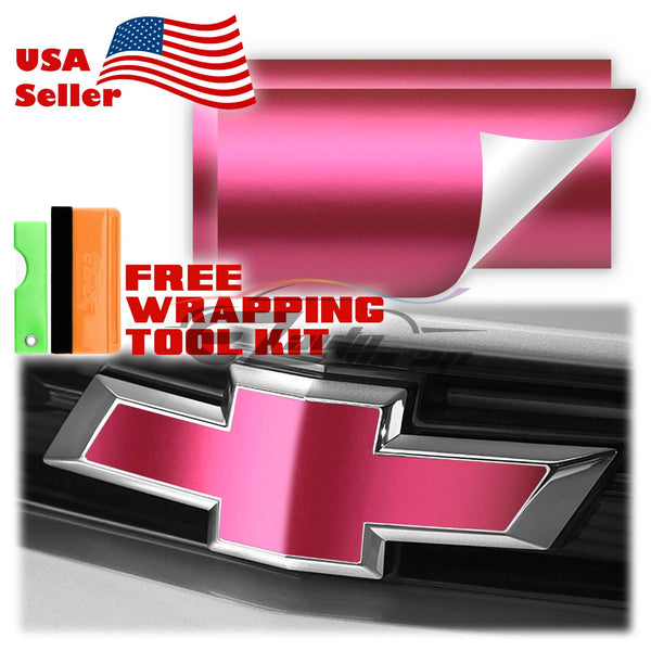 2pcs 5"x10" Satin Chrome Chevy Emblem Bowtie Overlay Vinyl Wrap
