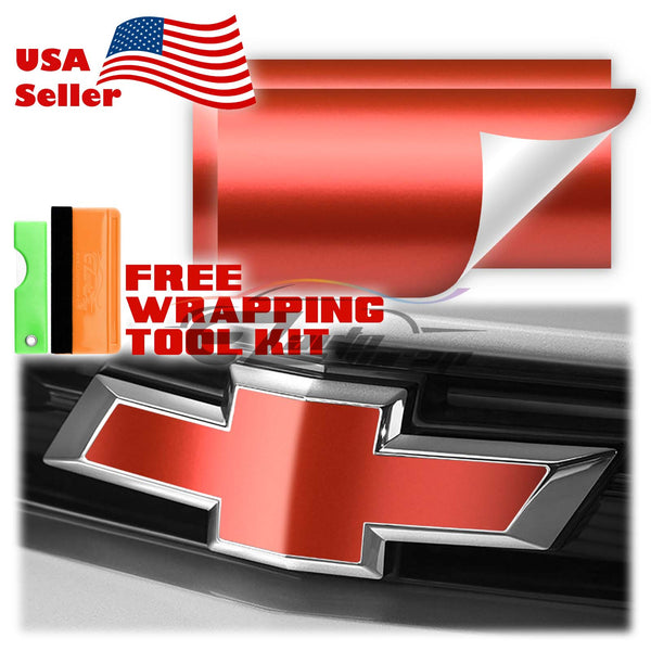 2pcs 5"x10" Satin Chrome Chevy Emblem Bowtie Overlay Vinyl Wrap