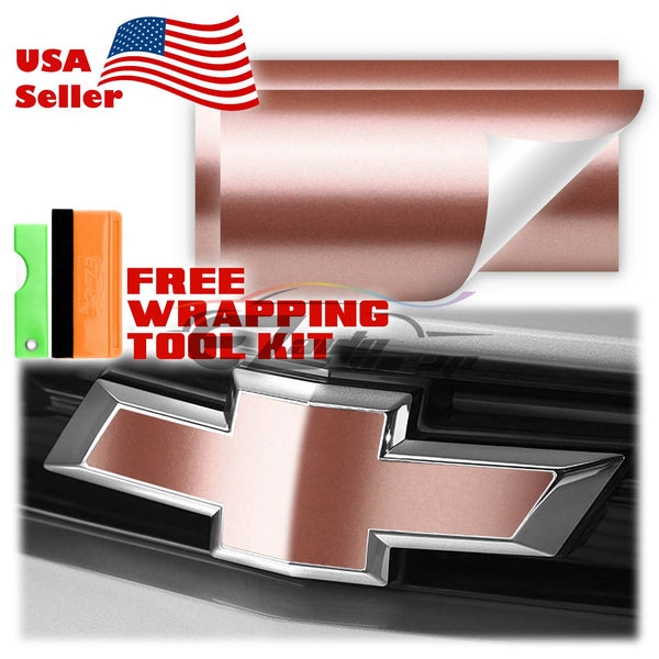 2pcs 5"x10" Satin Chrome Chevy Emblem Bowtie Overlay Vinyl Wrap