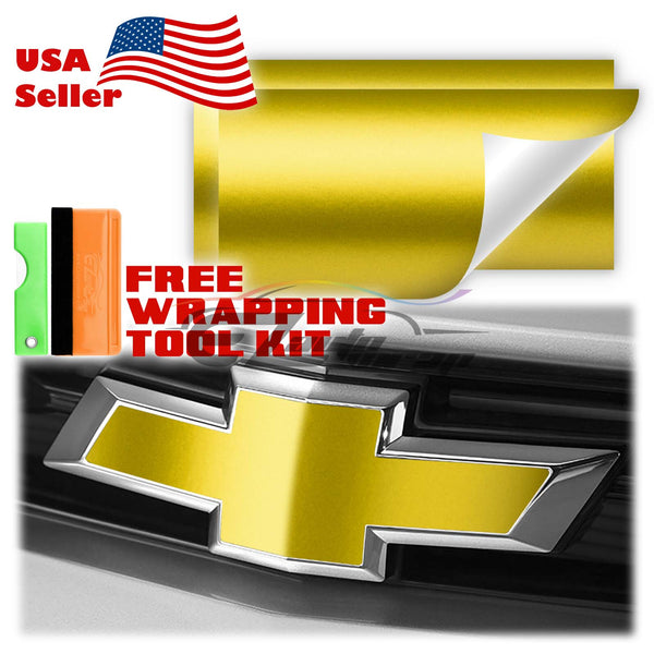 2pcs 5"x10" Satin Chrome Chevy Emblem Bowtie Overlay Vinyl Wrap