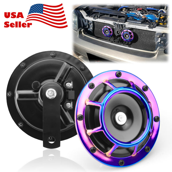 Electric Compact Car Horn Super Loud Blast Tone Grill Mount 12V 335-435HZ (Black / Blue / Neo Chrome / Red / Silver / White)
