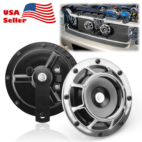 Electric Compact Car Horn Super Loud Blast Tone Grill Mount 12V 335-435HZ (Black / Blue / Neo Chrome / Red / Silver / White)