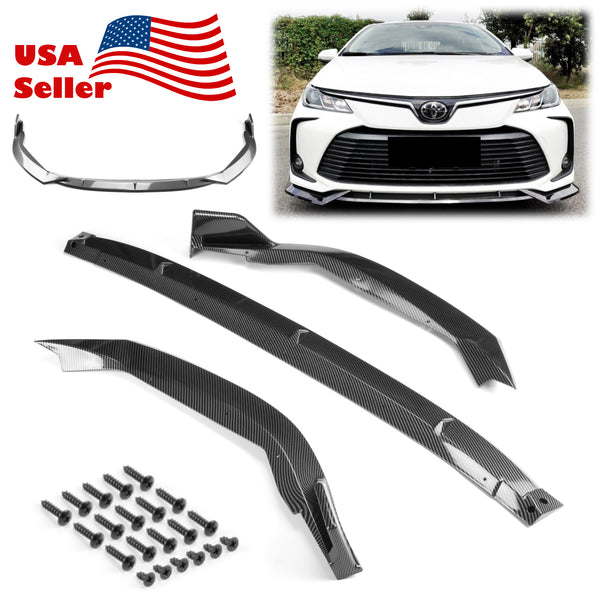 3pcs Front Bumper Lip For Toyota Corolla 2019-2022 PC-89683 (Carbon Fiber Textured Black / Gloss Black / Matte Black)