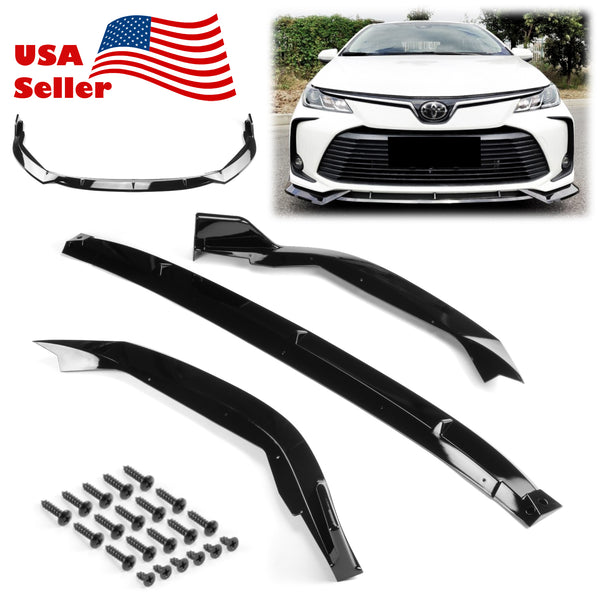 3pcs Front Bumper Lip For Toyota Corolla 2019-2022 PC-89683 (Carbon Fiber Textured Black / Gloss Black / Matte Black)