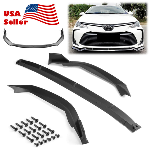 3pcs Front Bumper Lip For Toyota Corolla 2019-2022 PC-89683 (Carbon Fiber Textured Black / Gloss Black / Matte Black)