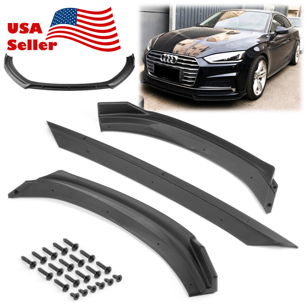 3pcs Front Bumper Lip For Audi A3 S3 2017-2020 PC-89686 (Carbon Fiber Textured Black / Gloss Black / Matte Black)