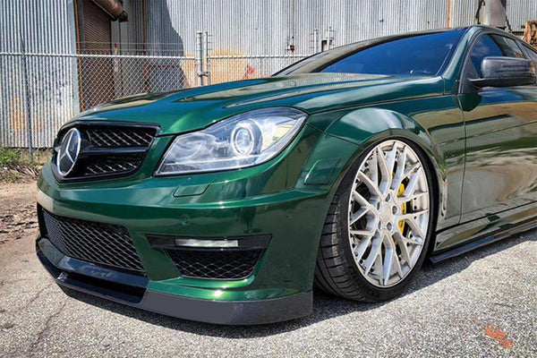 3pcs Front Bumper Lip For Mercedes-Benz W204 2011-2013 PC-89510 (Carbon Fiber Textured Black / Gloss Black / Matte Black)