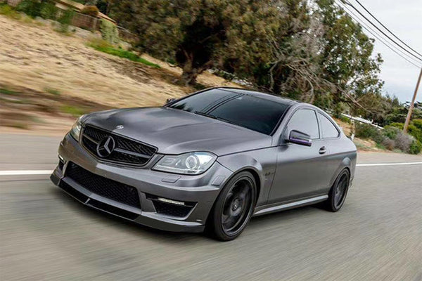 3pcs Front Bumper Lip For Mercedes-Benz W204 2011-2013 PC-89510 (Carbon Fiber Textured Black / Gloss Black / Matte Black)